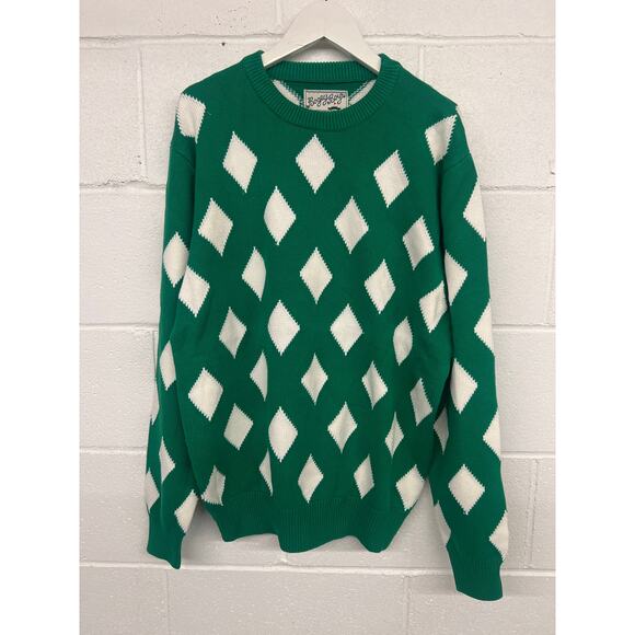 NEW Bogey Boys Sz LARGE Green White Diamond Knit Crewneck Golf Pullover Sweater - Picture 5 of 7